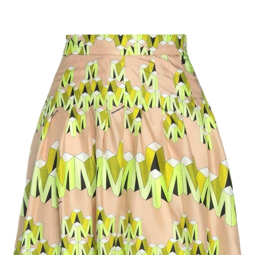 Pink and Yellow A-Line Silk Midi Skirt with Pleats